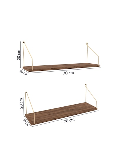 Duvar Rafı Kitaplık Mutfak Banyo Yaşam Alanı 20 X 70 Cm 2 Adet Atlantik Çam Altın Kollu Ahşap