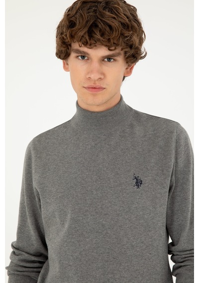 U.S. Polo Assn. Erkek Slim Fit Yarım Boğazlı Gri Melanj Basic Kazak 50293499-VR086 U.S. Polo Assn. Erkek Slim Fit Yarım Boğazlı Gri Melanj Basic Kazak 50293499-VR086