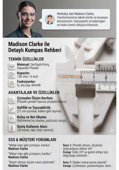 150mm Plastik Sürgülü Kumpas Hassas Ölçüm Aleti Mm/inch 718783