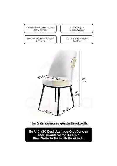 Canisa Concept Dexa Serisi, Üst Kalite Mutfak Sandalyesi, Metal Siyah Iskeletli, Gri Sandalye Sandalye Gri Ayaklar Siyah