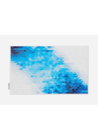 Banyo Paspas Ve Tek Kanat Duş Perdesi 1x180x200 Set Banyo Halısı Blue Square Beyaz