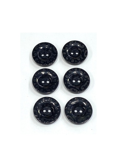 Kaban Mont Düğmesi / Desenli Üstten Delikli / Siyah / 2,8 Cm / 6 Lı Set