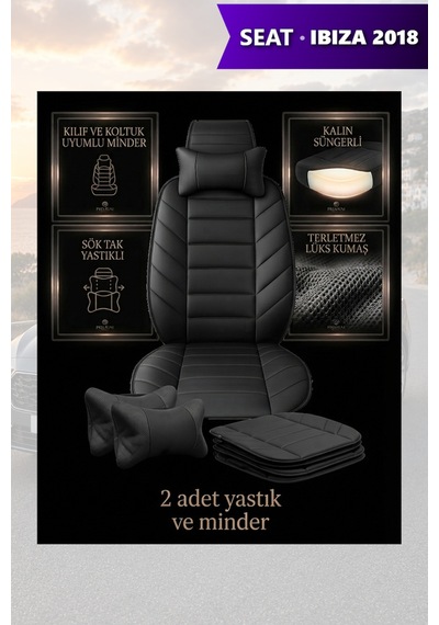 İbiza 2018 Uyumlu Premium Lüks Siyah Renk 2 Adet Minder Ve Yastık