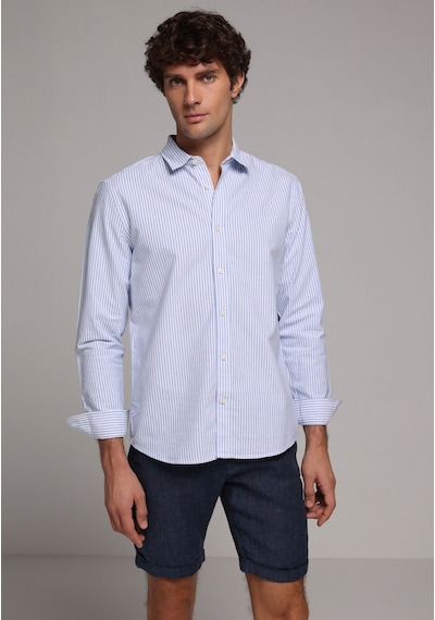 Colin's Colins Regular Fit Shirt Neck Çizgili Erkek Mavi Uzun Kol Gömlek Cl1079703 Q1.v2 Ble Mavi