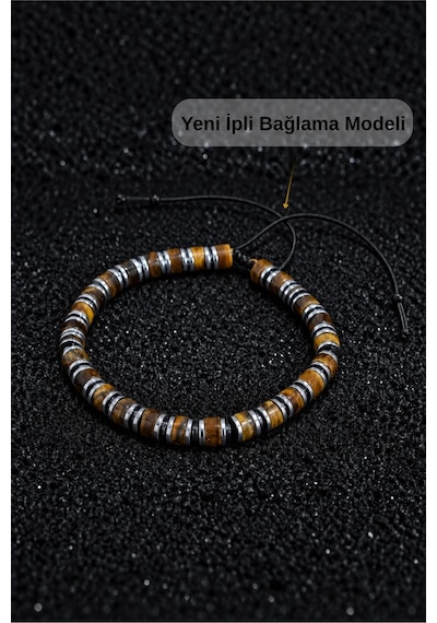 Ssilhoutte Doğaltaş Sertifikalı Akik Taşı Ve Hematit Erkek Doğal Taş Hediye Bileklik,bijuteri Erkek Bileklik Sarı