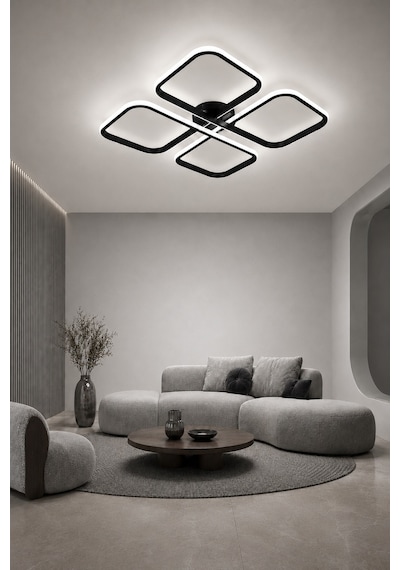 Nuvo Led Plafonyer Avize Beyaz Işık Siyah