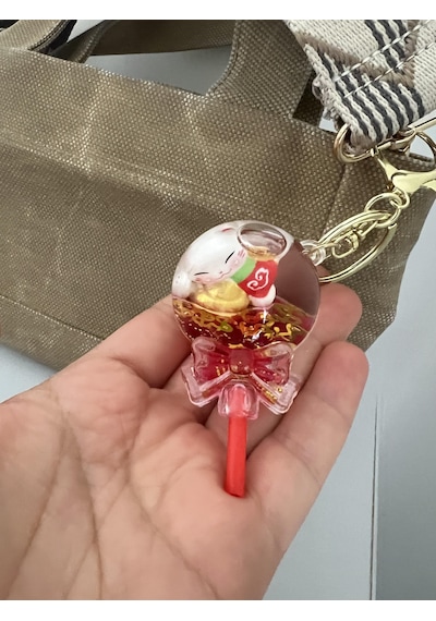 Feng Shui Şans Ve Bereket Kedisi Figürlü Sulu Anahtarlık / Çanta Süsü Patili Kedi Model 4 Maneki Neko