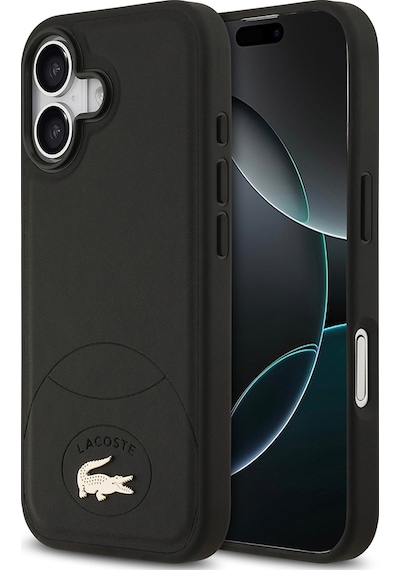 Apple Uyumlu iPhone 17 Kılıf Lacoste Lisanslı M-safe Şarj Özellikli Pu Deri Metal Logolu Kapak Siyah Siyah