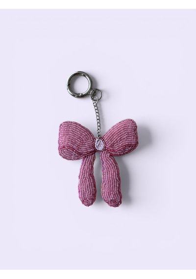 Pembe Fiyonk Çanta Charmı El İşlemeli Boncuk Detaylı Bag Charm