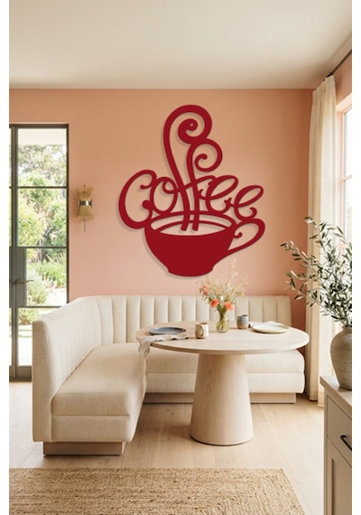 Coffee Metal Duvar Tablosu - Duvar Dekoru - Kırmızı - 83 X 100 Cm