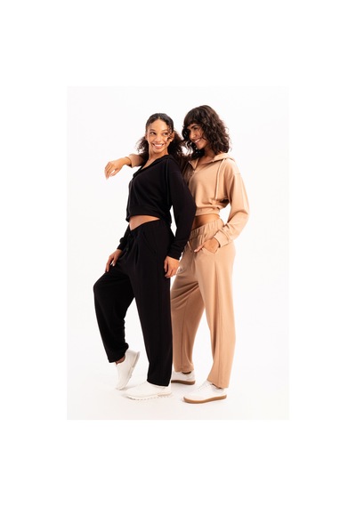 Justever Oversize Fit Beli Lastikli Cepli Rahat Kesim Vizon Kadın Eşofman Altı Pantolon - Flex Vizon