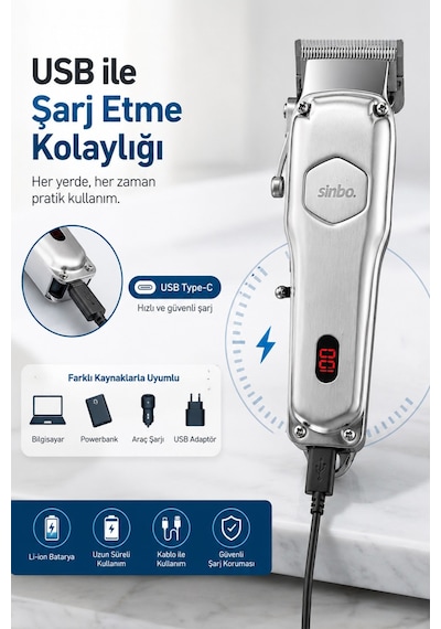 Shc-1905 Şarjlı Saç Kesme Makinesi Kablosuz Kullanım, Ergonomik Tasarım, 4-6 Saat Çalışma Süresi