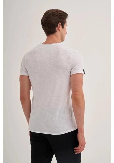 Cazador Slim Fit Bisiklet Yaka Pamuklu Düz Tişört Beyaz