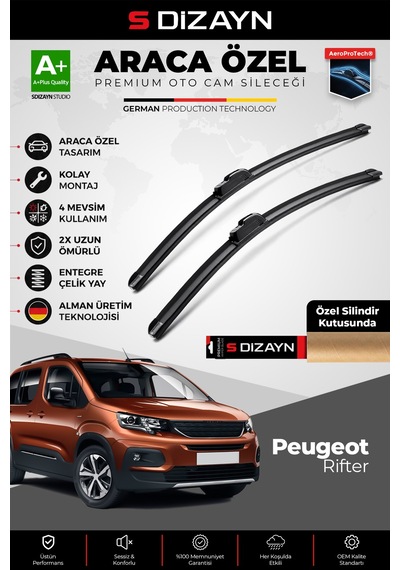 S-dizayn Peugeot Rifter Ön Cam Silecek Seti 2019 Üzeri Premium Araca Özel 65-43 Cm A+ Kalite