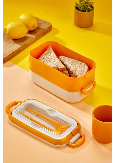 2 Katlı Lunch Box Ofis, Okul Ve Piknik İçin Pratik Yemek Kabı Sarı