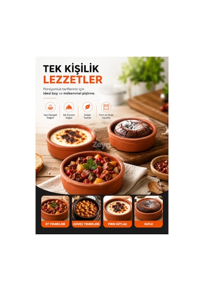 6'lı Toprak Güveç Seti Fırın Ve Ocak Uyumlu Porsiyonluk Güveç Kabı Sütlaç, Sufle Ve Yemek Sunumu İçin Kiremit