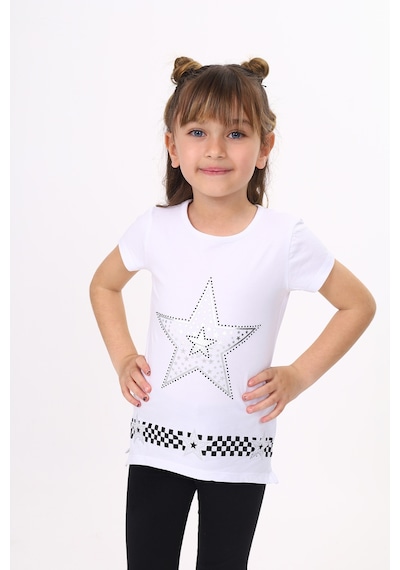 Toontoy Kids Toontoy Kız Çocuk T-shirt Yıldız Baskı Beyaz