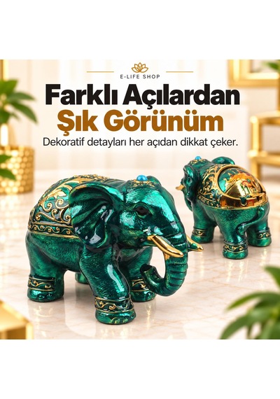 Lüks Alaşım Metal Fil Figürlü Kapaklı Dekoratif Küllük Ve Takı Saklama Kutusu Metal Biblo 18 X 12 Cm 28643038