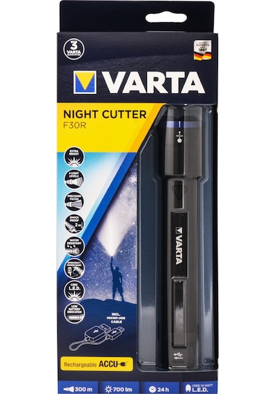 Varta 18901 Night Cutter F30R 10W Led Şarjlı Fener Siyah