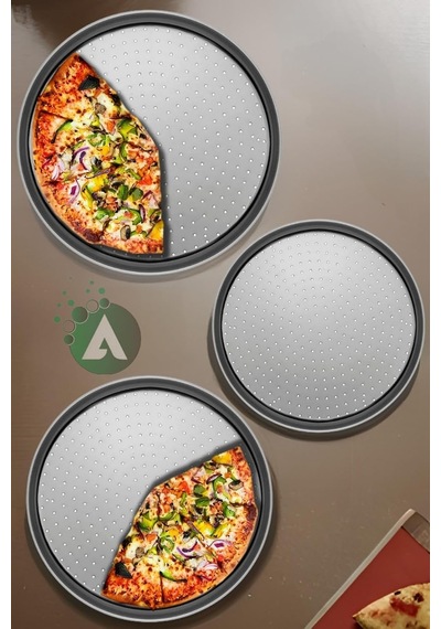 Tr 3'lü Delikli Pizza Tepsisi Lahmacun Pide Tepsisi Çelik Tepsi Diğer