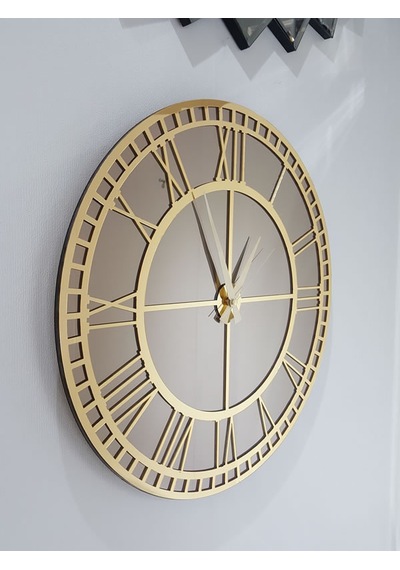 Ayna Denizi Golden Roma Bronze Model Altın Bronz Renk 50 CM Dekoratif Aynalı Duvar Saati Altın