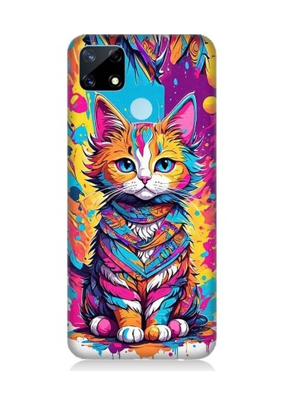 Realme C17 Uyumlu Renkli Sevimli Kedi Desenli Silikon Kılıf