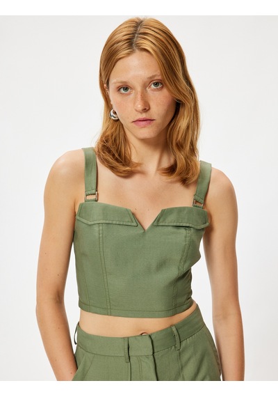 Koton Askılı Crop Büstiyer Modal Kumaş Arkası Fermuar Detaylı Haki 4sak30131ew Haki