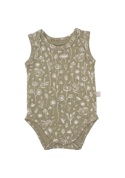 Boumini Kolsuz Çıtçıtlı Atlet Müslin Bebek Body Wild Flowers Yeşil - Yeşil