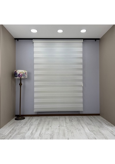 Fiori Serisi Beyaz Mikro Plise Modern Zebra Stor Perde