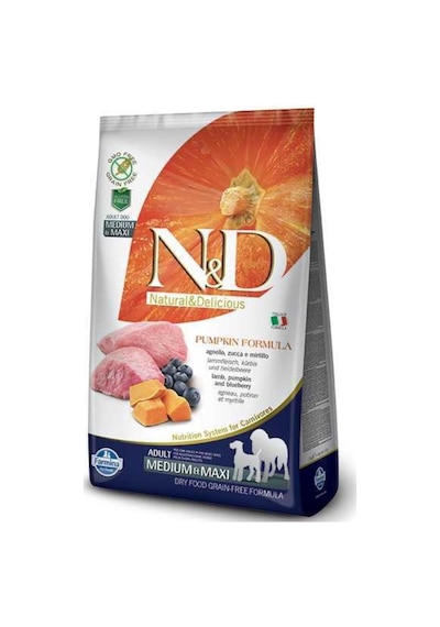 N&D Tahılsız Bal Kabaklı Kuzu Etli ve Yaban Mersinli Orta ve Büyük Irk Yetişkin Köpek Maması 2500 G