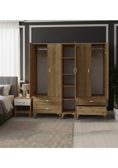 Zerkaconcept Safa 5 Kapaklı Dolap Gardırop Çam - M1 Çam