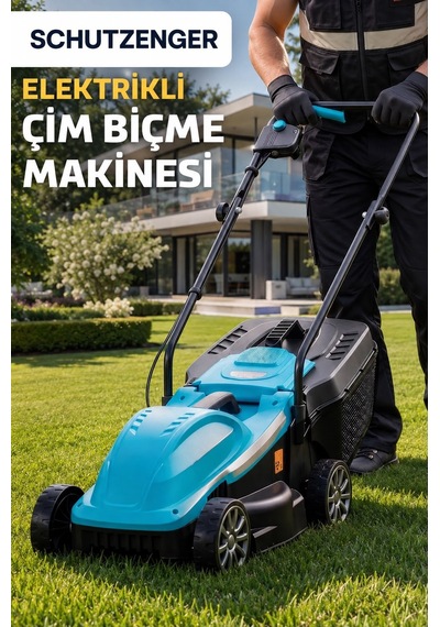 1900v Elektrikli Çim Ot Biçme Makinesi 30lt Tomlama Torbalı Mavi 12/a Turbo Motor Alman