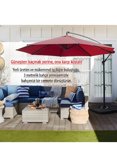 Gunbo Home 3 Mt 8 Kaburga Full Demir 21 Kg Bordo Bahçe Şemsiyes