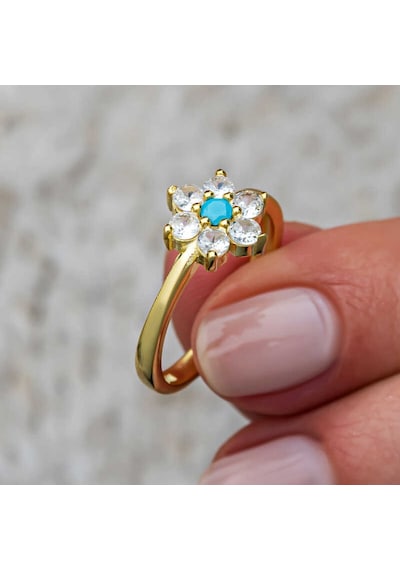 Gümüş Mavi Taşlı Gold Çiçek Kadın Set Sl11532 35352305