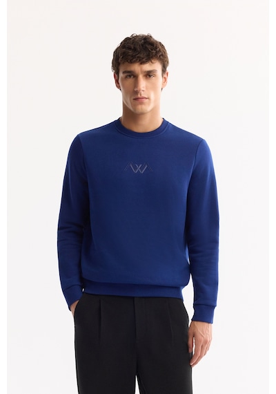 Avva Erkek Saks Bisiklet Yaka Pamuklu Şardonlu Baskılı Regular Fit Sweatshirt B001033 Saks Mavi