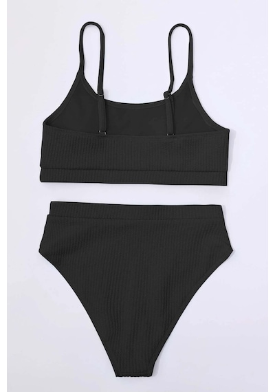 Angelsin Yüksek Bel Özel Kumaş Tankini Bikini Takım Siyah