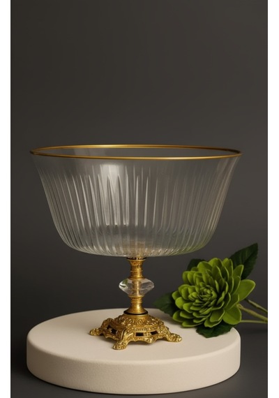 Çnr Home Collection Metal Ayakli Gold Detayli Büyük Boy Kase - Sunum - Servis - Salata Kasesi Altin