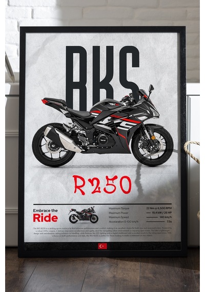 Rks R 250 Siyah Ahşap Çerçeveli Poster, Dekoratif Motosiklet Duvar Tablosu