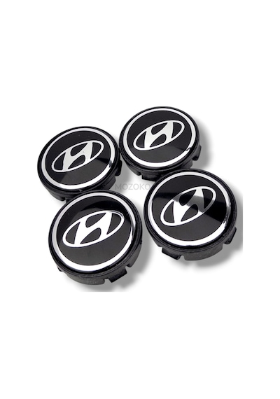 56 Mm Hyundai Uyumlu Siyah Krom Geçmeli Jant Göbeği Kapak Seti 4 Adet