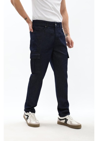 Blue White Erkek Kargo Cepli Lacivert Jean Pantolon