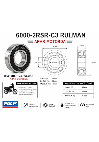 6000-2rsr-c3 Rulman-bilya Skf 10 26 8mm - Arr6000skf