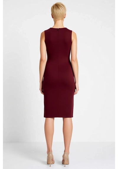 Benerly Kadın Bodycon Midi Elbise Havuz Yaka Kolsuz Aksesuar Detaylı Düz Bordo Benerly Kadın Bodycon Midi Elbise Havuz Yaka Kolsuz Aksesuar Detaylı Düz Bordo