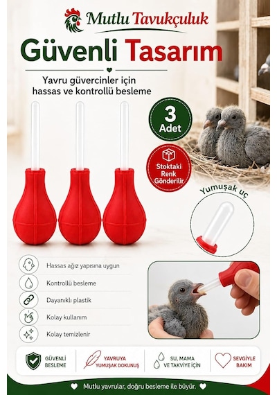 Tr Güvercin Besleme Aparatı, Sıkılabilir Gövdeli Manuel Mama Pompası 3 Adet