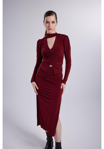 Holly Lolly Şal Yaka Detaylı Serre Bluz Bordo