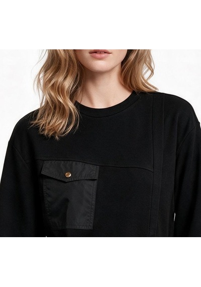 Scl Kadın Bisiklet Yaka Cepli Asimetrik Tasarım Uzun Kollu Sweatshirt Siyah