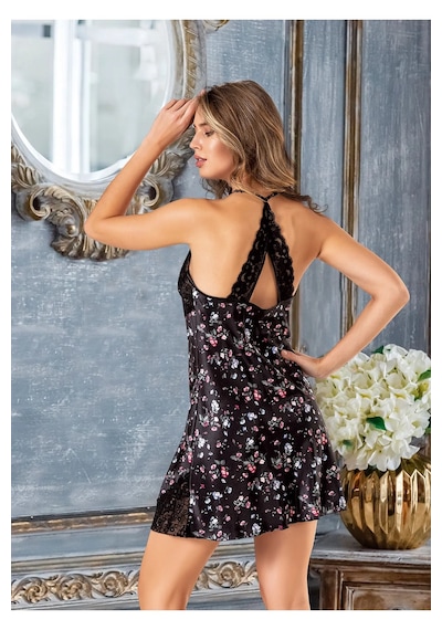 Angel's Story Angels Story Saten Dantel Detaylı Çiçek Desenli Empirme Gecelik Siyah - Kırmızı Angel's Story Angels Story Saten Dantel Detaylı Çiçek Desenli Empirme Gecelik Siyah - Kırmızı