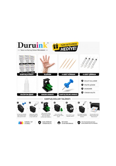 Duruınk Hp Deskjet Ink Advantage 2978 Kartuş Dolum Seti 654 5x100ml 5 Li Set Mürekkep