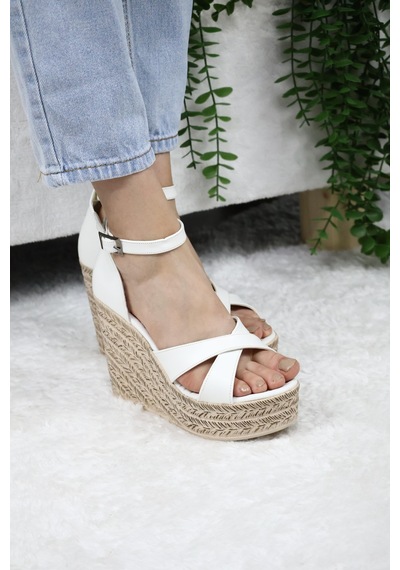 Asmi Shoes Kadın Çapraz Bantlı Dolgu Topuklu 11cm Ayakkabı Rahat Yüksek Topuklu 700 Beyaz Beyaz Asmi Shoes Kadın Çapraz Bantlı Dolgu Topuklu 11cm Ayakkabı Rahat Yüksek Topuklu 700 Beyaz Beyaz