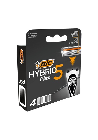 Hybrid 5 Flex 4'lü Yedek Tıraş Bıçağı Kartuşu 5 Bıçak , 5 Nano Teknolojik Titanyum Bıçak, E Vitamini İle Zenginleştirilmiş Geniş Kayganlaştırıcı Bant 2 Paketi