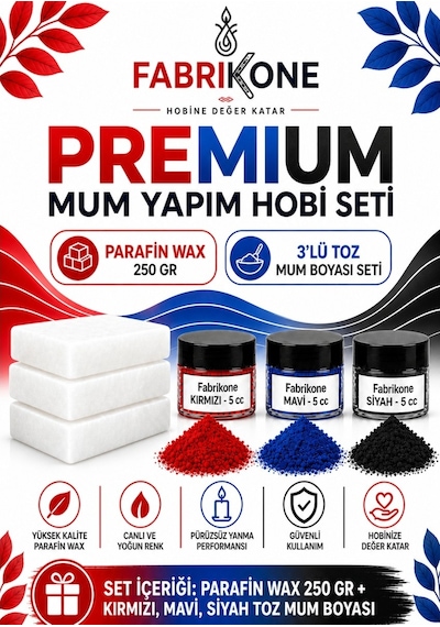 Premium Mum Yapım Hobi Seti - Parafin Wax 250 Gr - 3'lü Toz Mum Boyası Seti - Kırmızı, Mavi, Siyah Bkfabpw2503kms Karışık